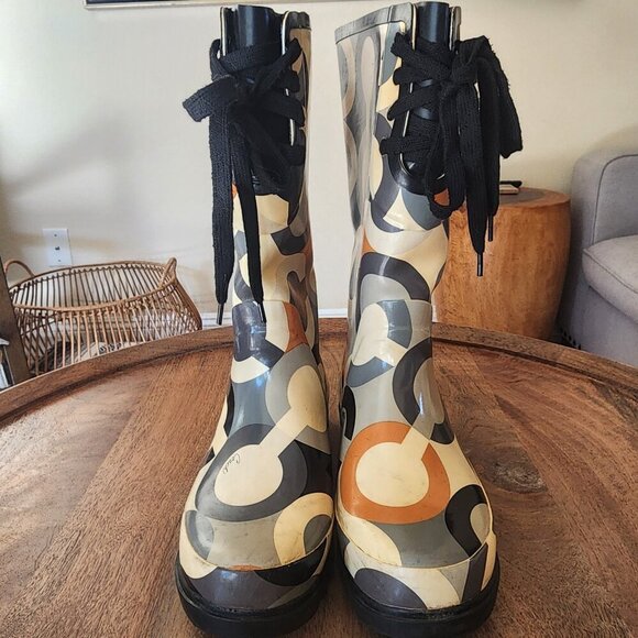 Coach Periwinkle Pull On Tall Rain Boots C Logo Womens Size 11 - Picture 10 of 13